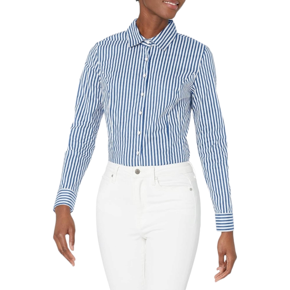 Leighton by My Michelle Blue & White Striped Tailored Button Down Size XL